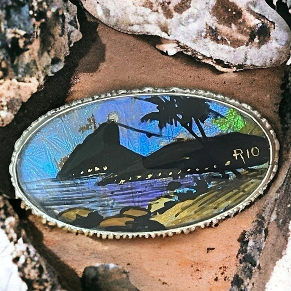 🦋RARE🦋Iridescent🦋Butterfly🦋Wing🦋Sterling Silver “Rio” Brooch - Picture 2 of 6